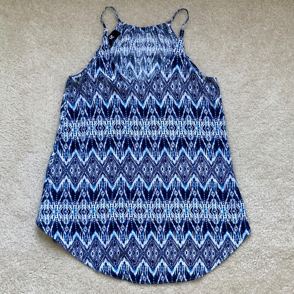 Iz Byer Blue and White Patterned Tank Top